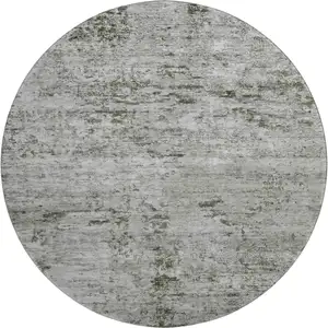 Photo of 8' Pewter And Ivory Abstract Washable Round Rug With UV Protection