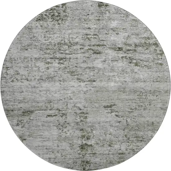 8' Pewter And Ivory Abstract Washable Round Rug With UV Protection Photo 1