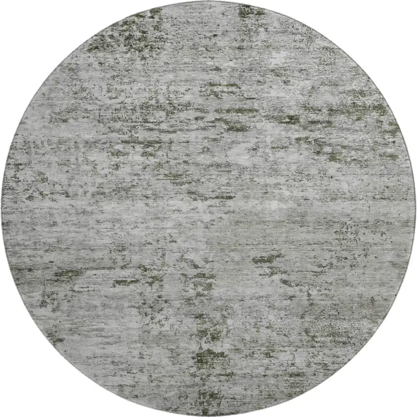 8' Pewter And Ivory Abstract Washable Round Rug With UV Protection Photo 1