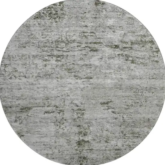 8' Pewter And Ivory Abstract Washable Round Rug With UV Protection Photo 3