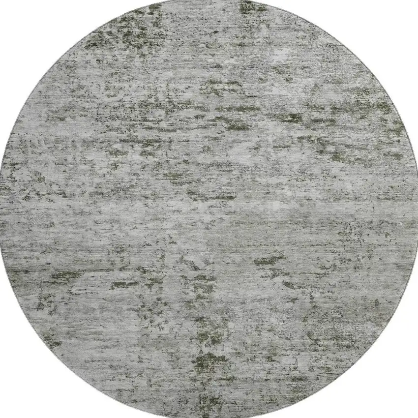 8' Pewter And Ivory Abstract Washable Round Rug With UV Protection Photo 3
