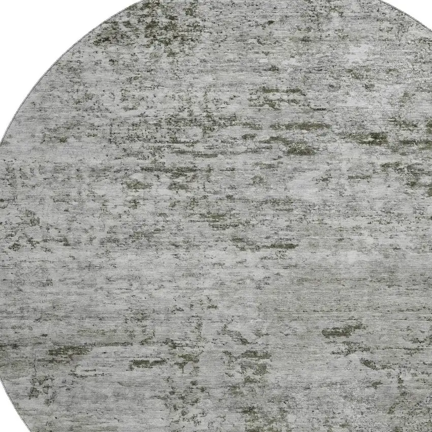 8' Pewter And Ivory Abstract Washable Round Rug With UV Protection Photo 3