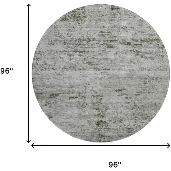 8' Pewter And Ivory Abstract Washable Round Rug With UV Protection Photo 9