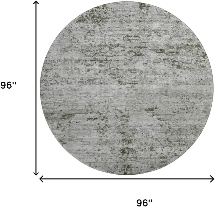 8' Pewter And Ivory Abstract Washable Round Rug With UV Protection Photo 9