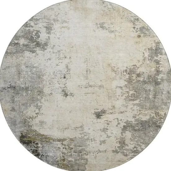 8' Pewter And Ivory Abstract Washable Round Rug With UV Protection Photo 4