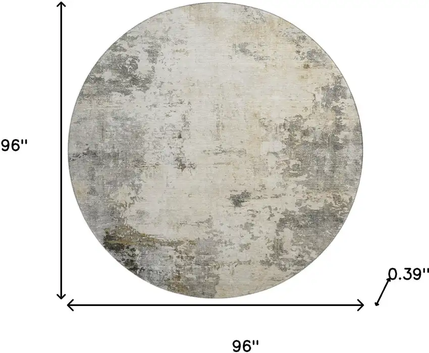 8' Pewter And Ivory Abstract Washable Round Rug With UV Protection Photo 8
