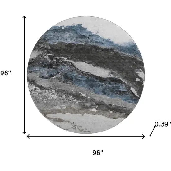 8' Pewter And Ivory Abstract Washable Round Rug With UV Protection Photo 7