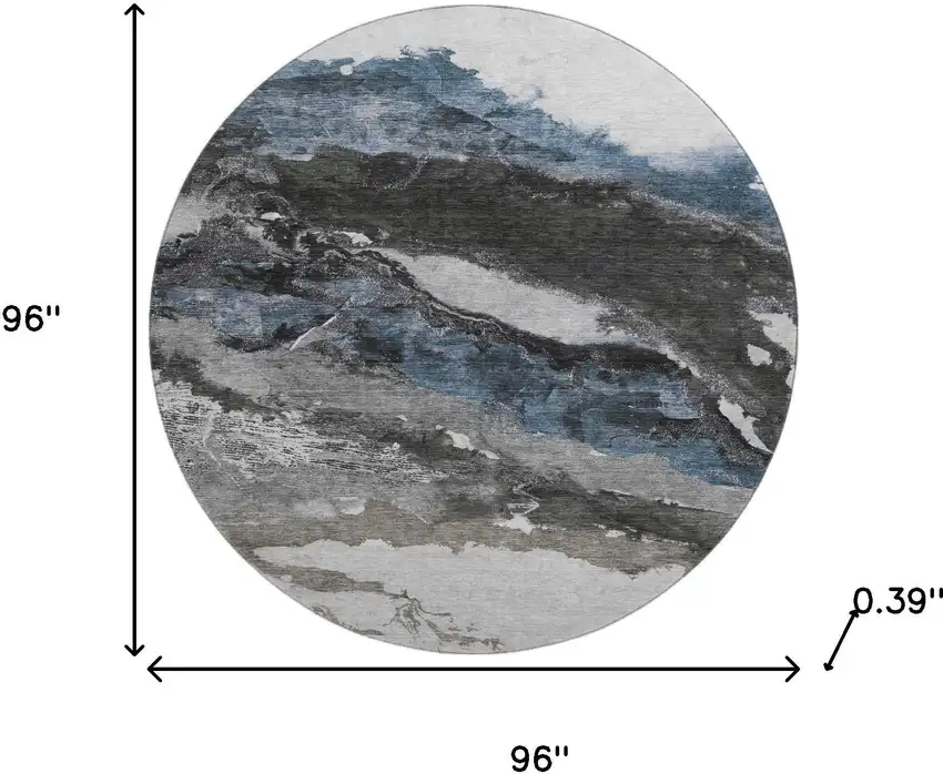 8' Pewter And Ivory Abstract Washable Round Rug With UV Protection Photo 7