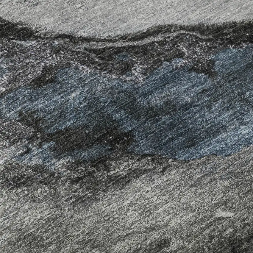 8' Pewter And Ivory Abstract Washable Round Rug With UV Protection Photo 6