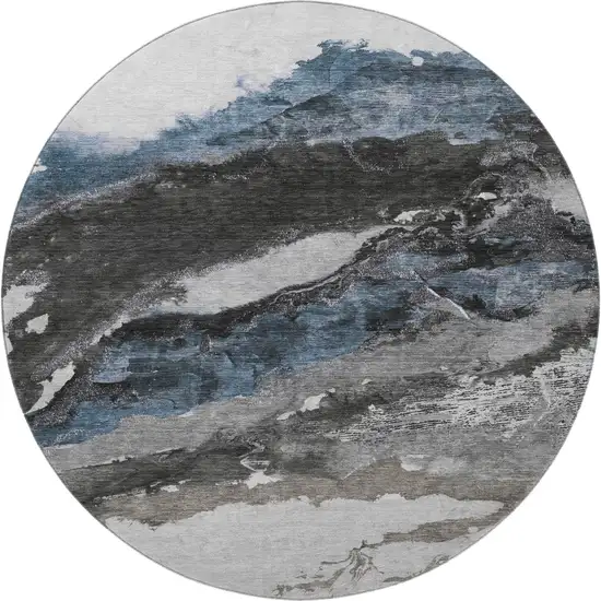 8' Pewter And Ivory Abstract Washable Round Rug With UV Protection Photo 3