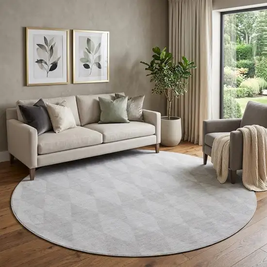 8' Pewter And Ivory Diamond Washable Round Rug With UV Protection Photo 1