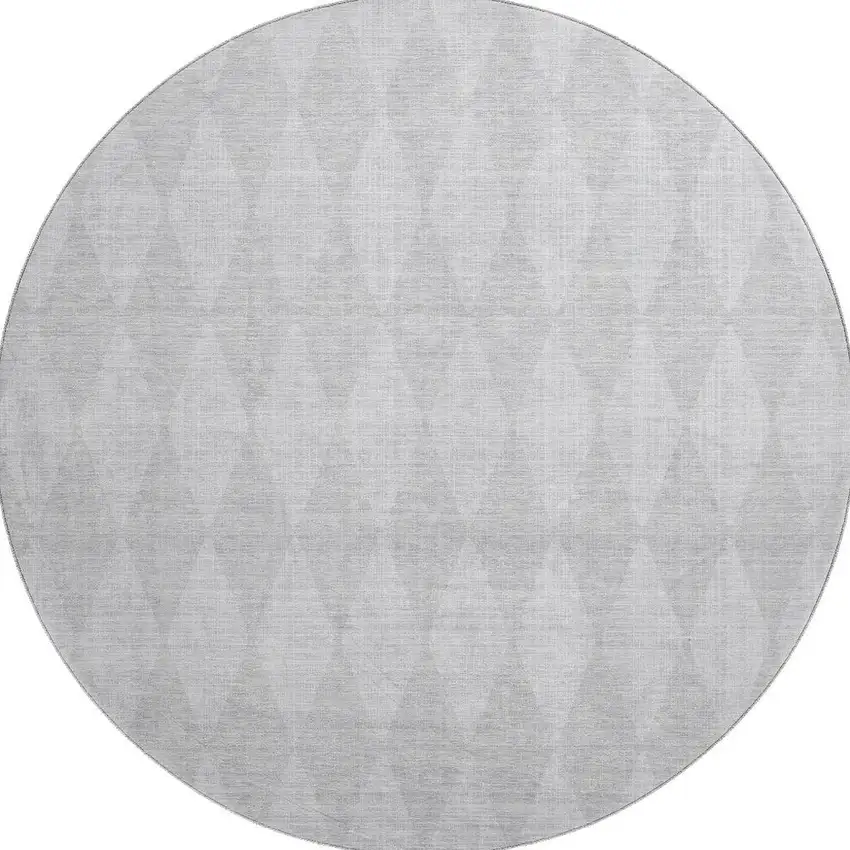 8' Pewter And Ivory Diamond Washable Round Rug With UV Protection Photo 3