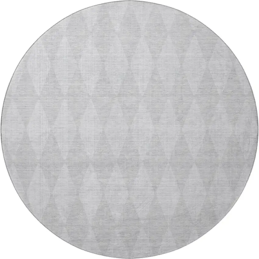 8' Pewter And Ivory Diamond Washable Round Rug With UV Protection Photo 4