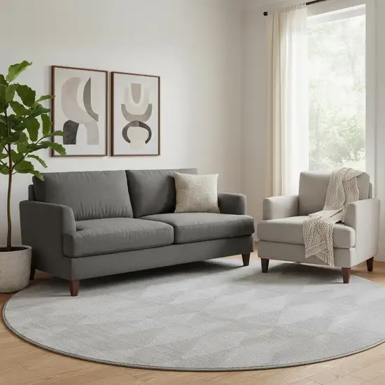 8' Pewter And Ivory Diamond Washable Round Rug With UV Protection Photo 1