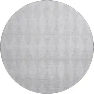 Photo of 8' Pewter And Ivory Diamond Washable Round Rug With UV Protection