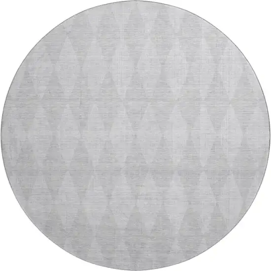 8' Pewter And Ivory Diamond Washable Round Rug With UV Protection Photo 1