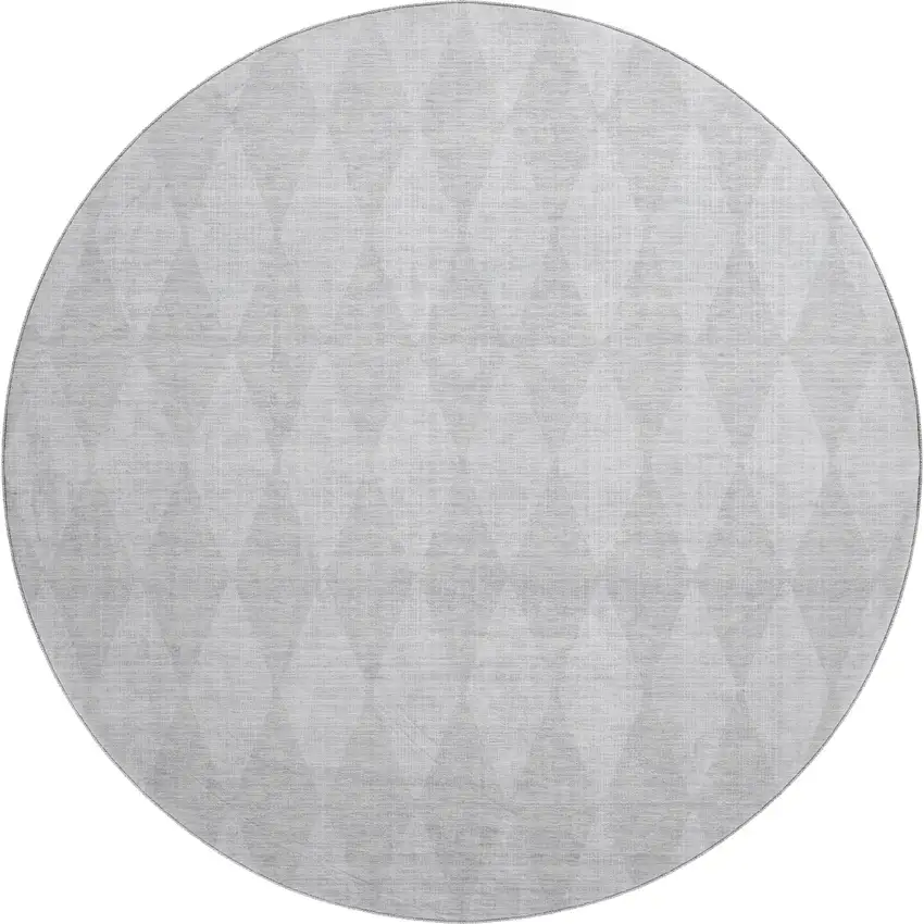 8' Pewter And Ivory Diamond Washable Round Rug With UV Protection Photo 1