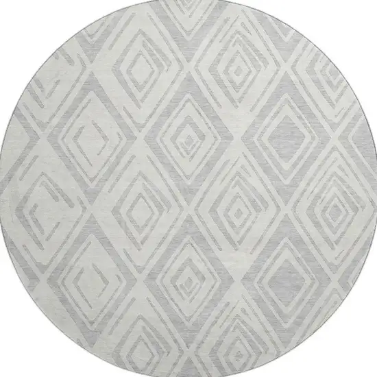 8' Pewter And Ivory Diamond Washable Round Rug With UV Protection Photo 4