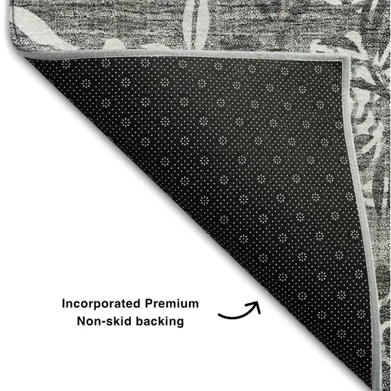 8' Pewter And Ivory Floral Washable Round Rug With UV Protection Photo 7