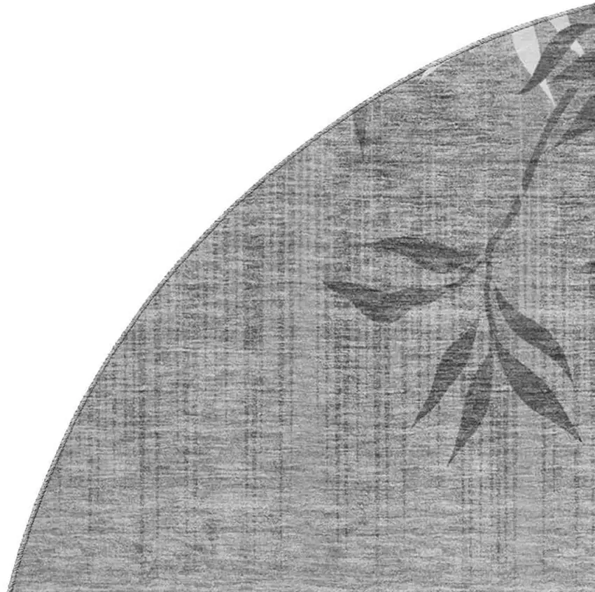 8' Pewter And Ivory Floral Washable Round Rug With UV Protection Photo 3