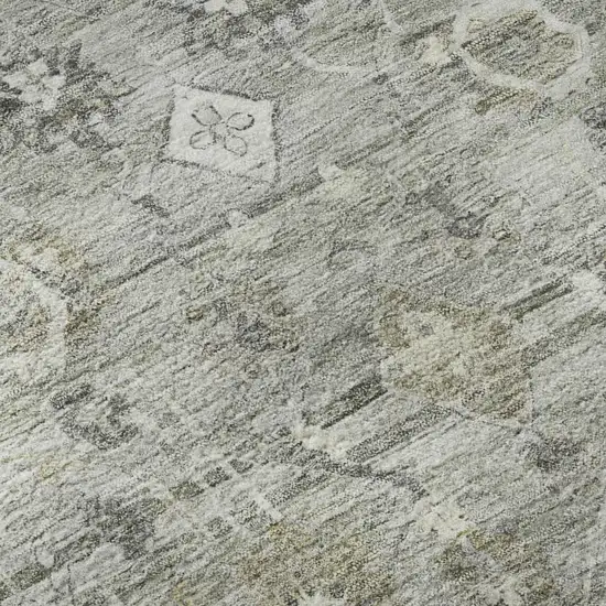 8' Pewter And Ivory Oriental Washable Round Rug With UV Protection Photo 8