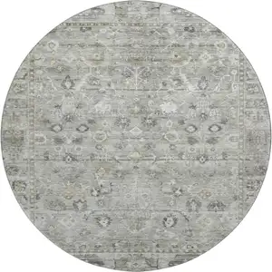 Photo of 8' Pewter And Ivory Oriental Washable Round Rug With UV Protection