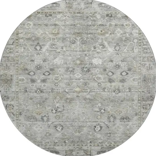 8' Pewter And Ivory Oriental Washable Round Rug With UV Protection Photo 3