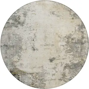 Photo of 8' Pewter And Ivory Round Abstract Washable Indoor Outdoor Area Rug