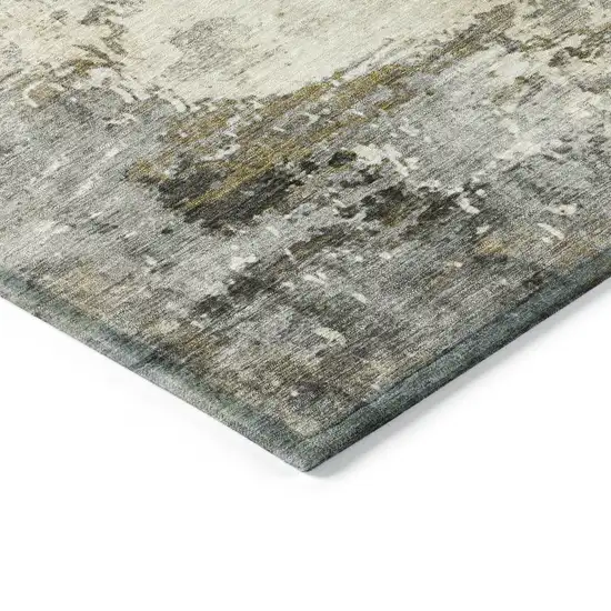 8' Pewter And Ivory Round Abstract Washable Indoor Outdoor Area Rug Photo 7