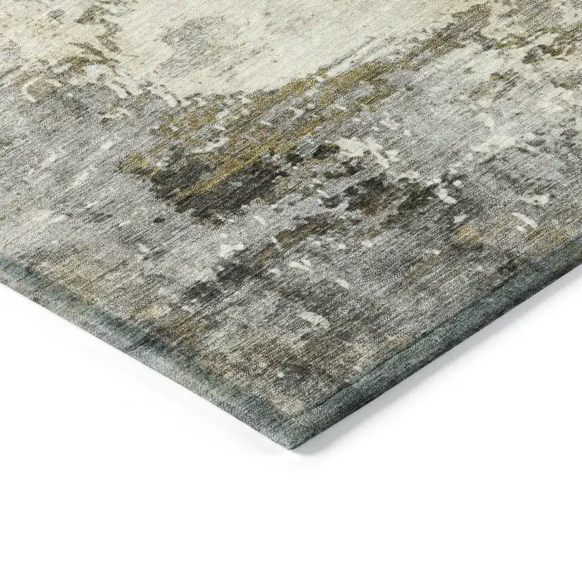 8' Pewter And Ivory Round Abstract Washable Indoor Outdoor Area Rug Photo 7