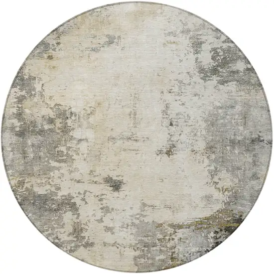 8' Pewter And Ivory Round Abstract Washable Indoor Outdoor Area Rug Photo 3