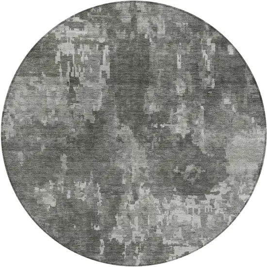 8' Pewter And Ivory Round Abstract Washable Indoor Outdoor Area Rug Photo 1