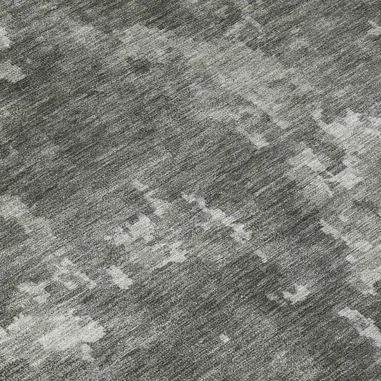 8' Pewter And Ivory Round Abstract Washable Indoor Outdoor Area Rug Photo 9