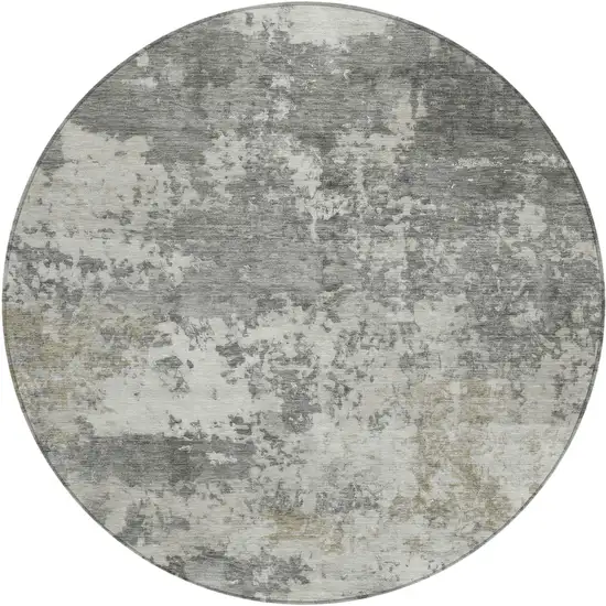 8' Pewter And Ivory Round Abstract Washable Indoor Outdoor Area Rug Photo 1