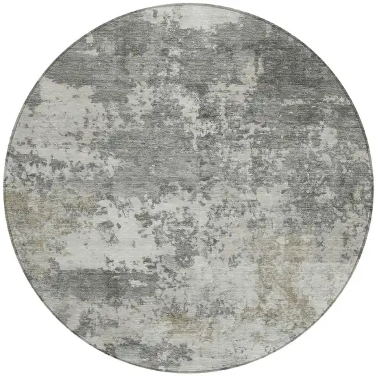 8' Pewter And Ivory Round Abstract Washable Indoor Outdoor Area Rug Photo 3