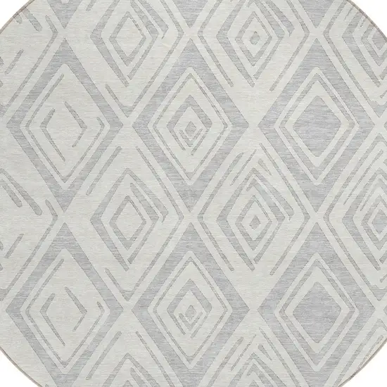 8' Pewter And Ivory Round Geometric Washable Indoor Outdoor Area Rug Photo 4