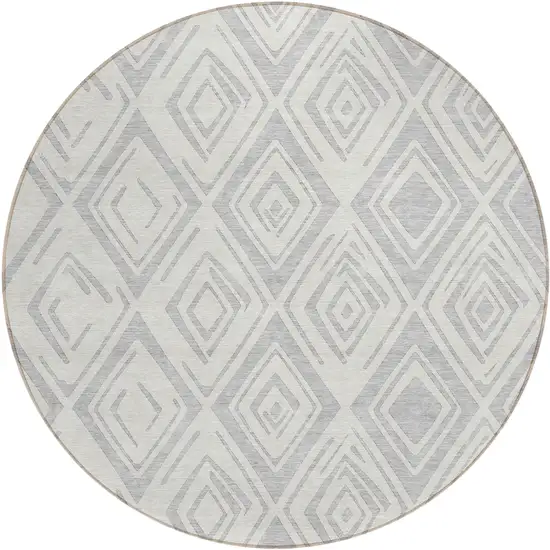 8' Pewter And Ivory Round Geometric Washable Indoor Outdoor Area Rug Photo 1