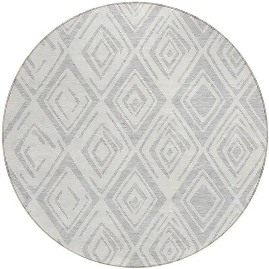 8' Pewter And Ivory Round Geometric Washable Indoor Outdoor Area Rug Photo 1