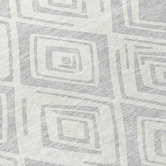 8' Pewter And Ivory Round Geometric Washable Indoor Outdoor Area Rug Photo 9