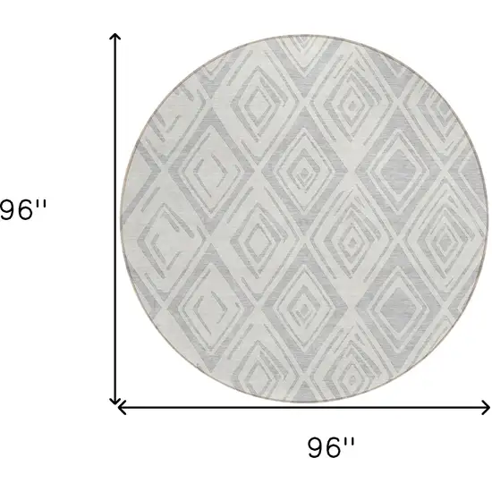 8' Pewter And Ivory Round Geometric Washable Indoor Outdoor Area Rug Photo 8