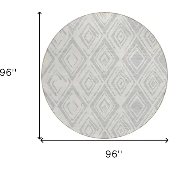 8' Pewter And Ivory Round Geometric Washable Indoor Outdoor Area Rug Photo 8
