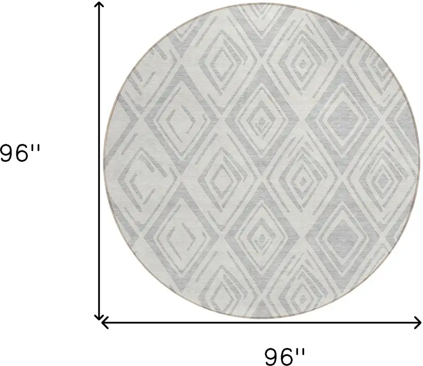 8' Pewter And Ivory Round Geometric Washable Indoor Outdoor Area Rug Photo 8