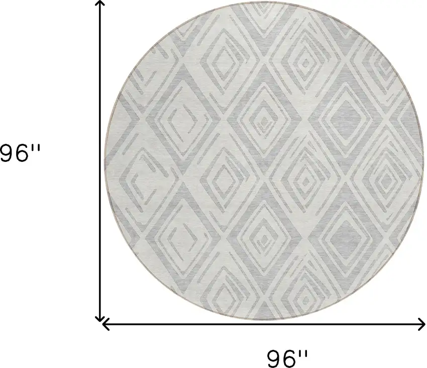8' Pewter And Ivory Round Geometric Washable Indoor Outdoor Area Rug Photo 8