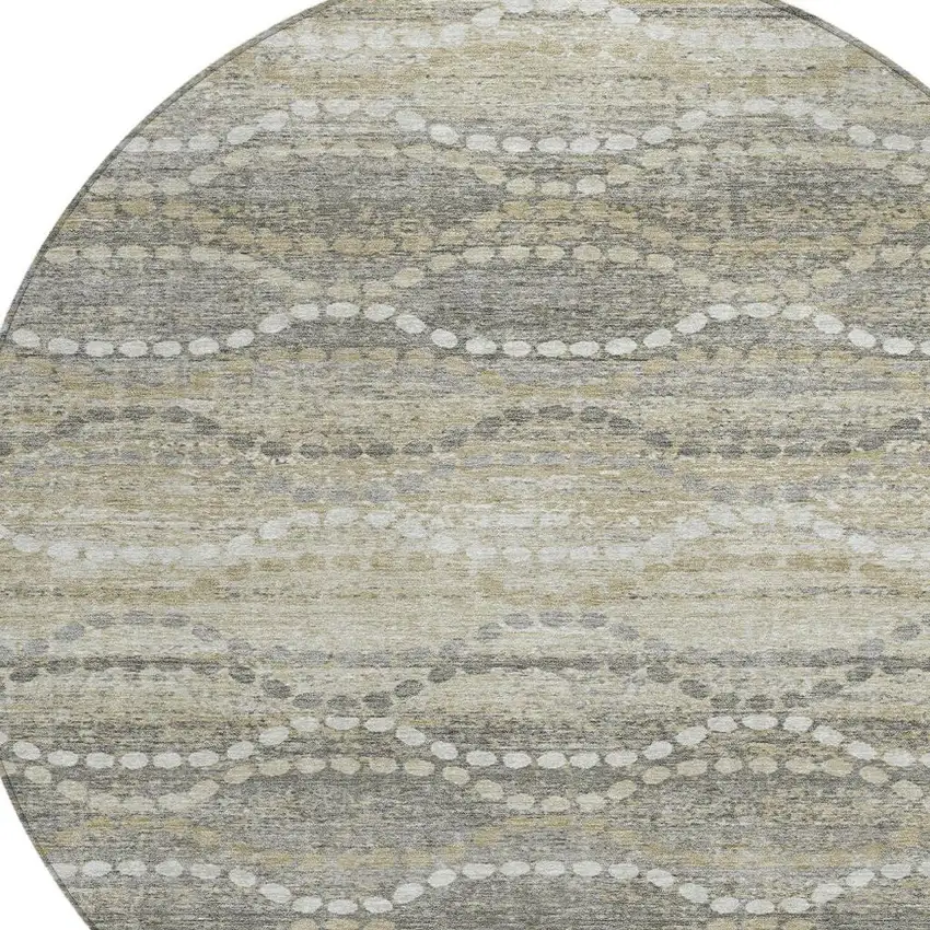 8' Pewter And Ivory Round Ogee Washable Indoor Outdoor Area Rug Photo 8