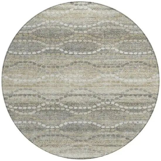 8' Pewter And Ivory Round Ogee Washable Indoor Outdoor Area Rug Photo 4