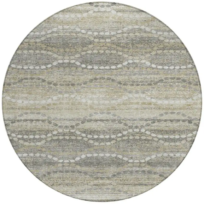 8' Pewter And Ivory Round Ogee Washable Indoor Outdoor Area Rug Photo 3