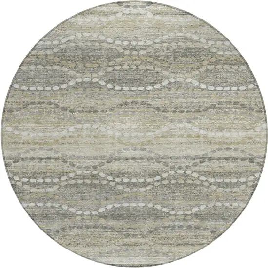 8' Pewter And Ivory Round Ogee Washable Indoor Outdoor Area Rug Photo 1