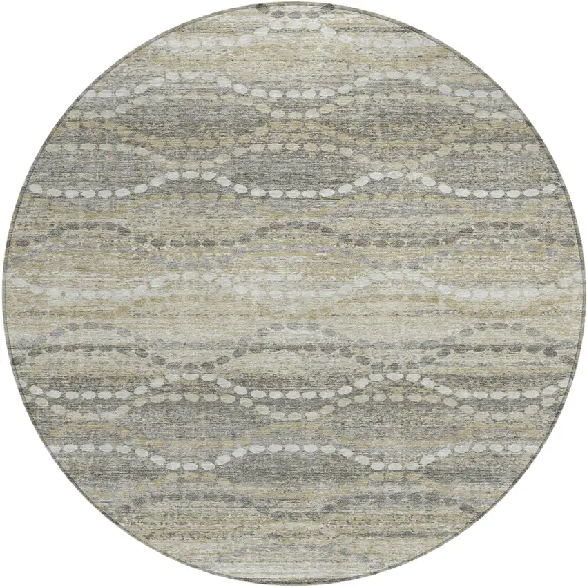 8' Pewter And Ivory Round Ogee Washable Indoor Outdoor Area Rug Photo 1
