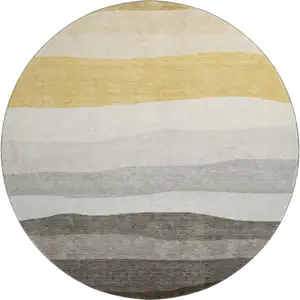 Photo of 8' Pewter And Ivory Striped Washable Round Rug With UV Protection