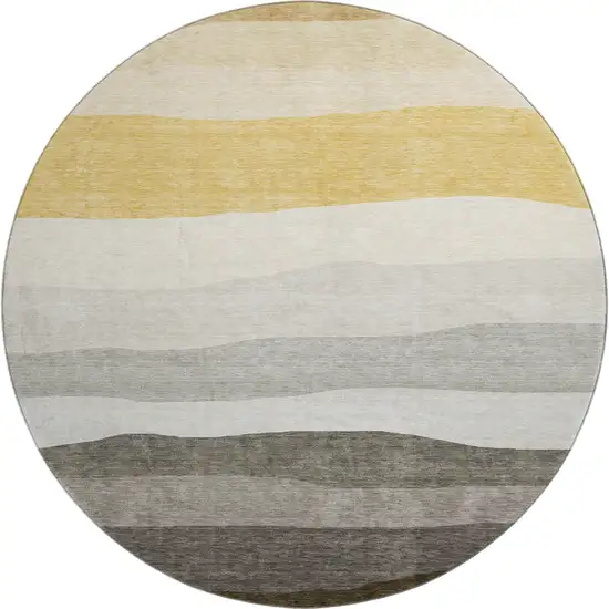 8' Pewter And Ivory Striped Washable Round Rug With UV Protection Photo 1